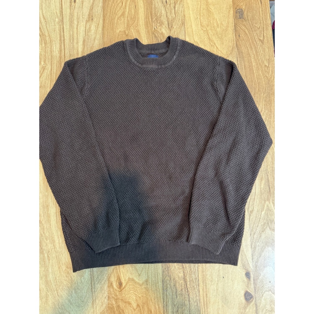 GAP Mens Brown Textured Knit Crewneck Sweater Large Waffle Weave Pullover